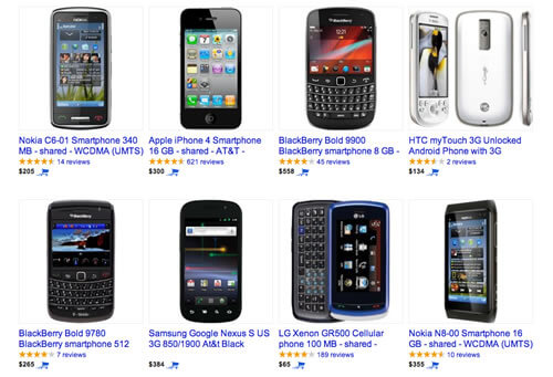 Mobile devices on Google Shopping
